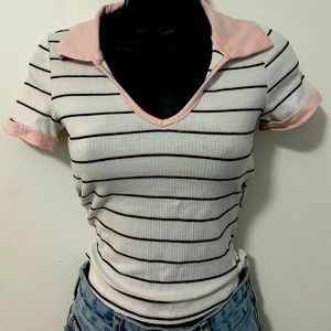 pink and white striped collared shirt from urban heritage